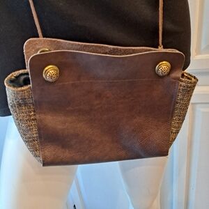 Peace Of Thread - Handmade Brown and Tan Leather & Tweed Hobo Bohemian Bag